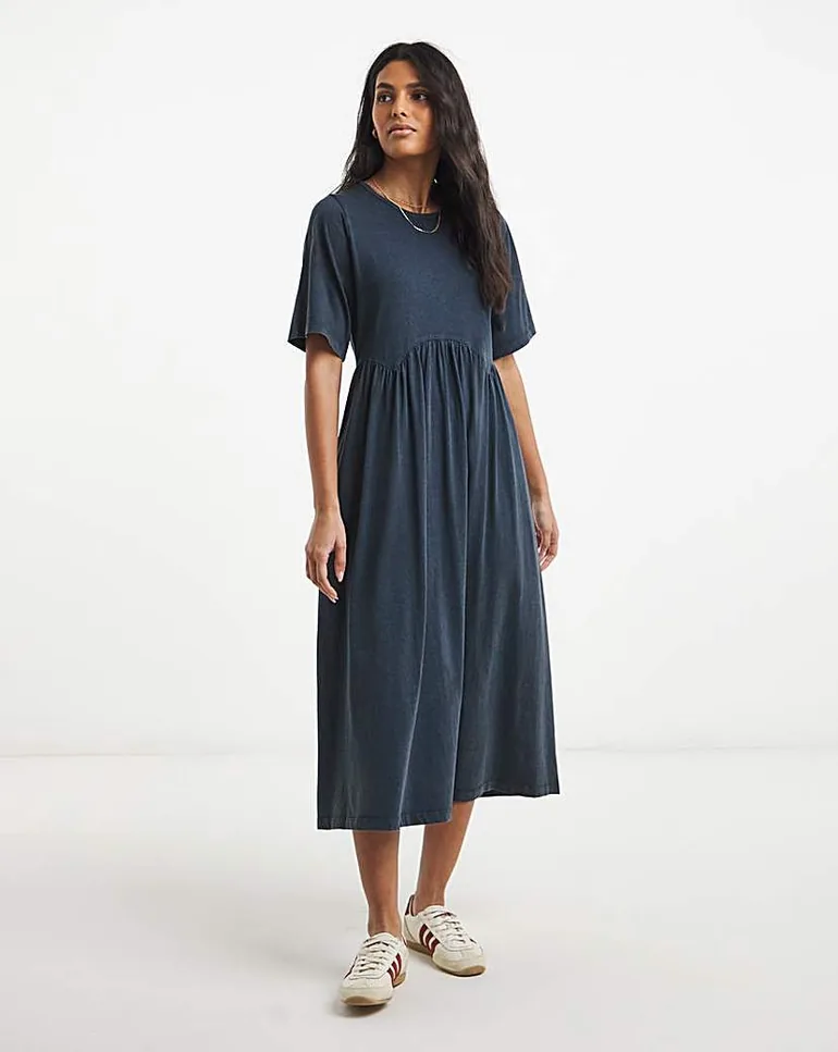 acid wash midi dress Black Acid Wash Side Slit Ribbed Midi Dress