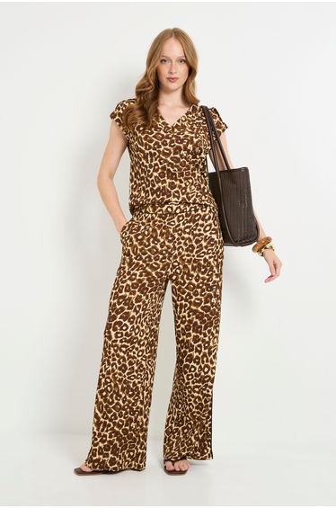 Leopard Jersey V Neck Button Shoulder Tank Top