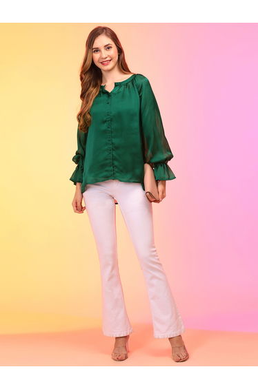 Satin Loose Fit Balloon Sleeves Buttoned Top
