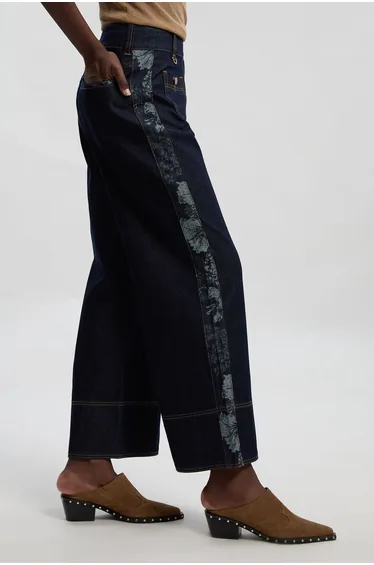 Denim & Jacquard Contrast Wide Leg Jean