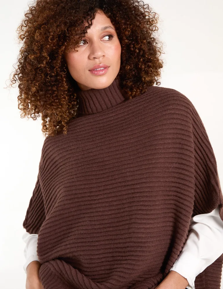 High Neck Oversized Ribbed Tabard Jumper - 2
