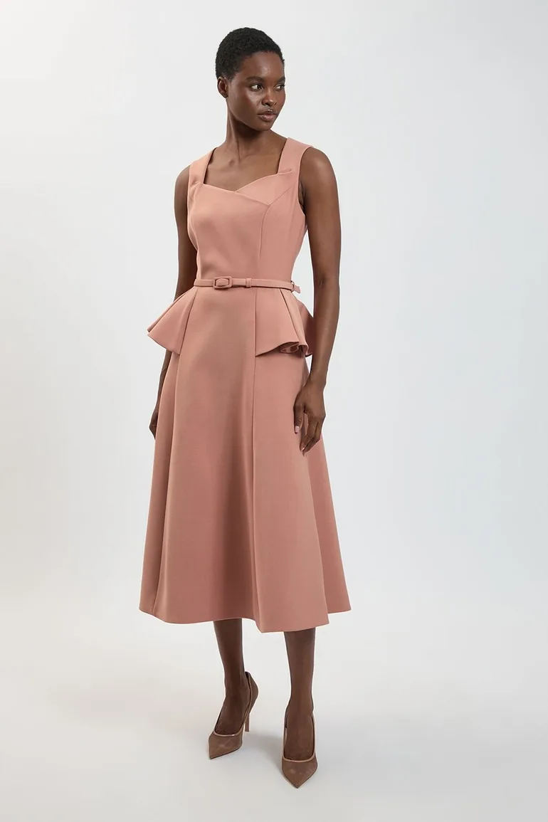 Polished Belted Full Midi Dress