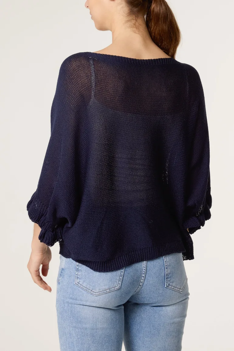 Filigree Frill Sleeve Batwing Jumper - 2