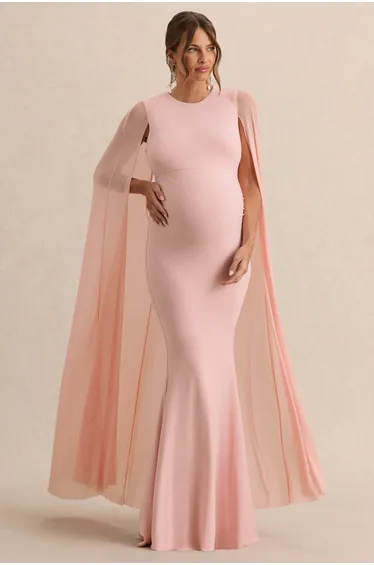 Currant | Pink High-Neck Maternity Maxi Dress With Cape