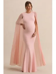 Currant | Pink High-Neck Maternity Maxi Dress With Cape