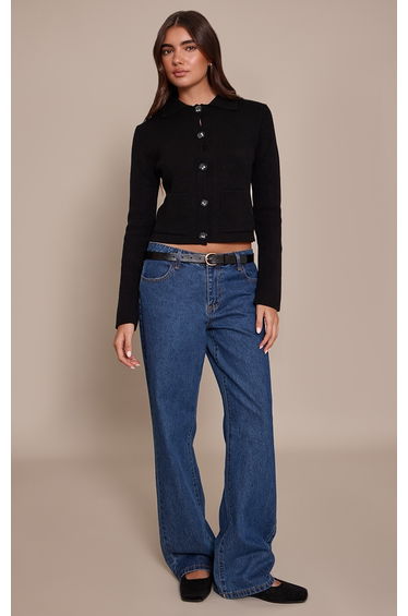 Black Pocket Detail Button Down Knitted Cardigan