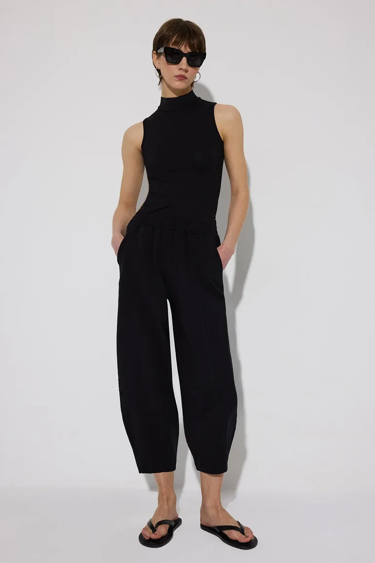 GABARDINE BALLOON PANTS WITH ELASTIC WAISTBAND - 3