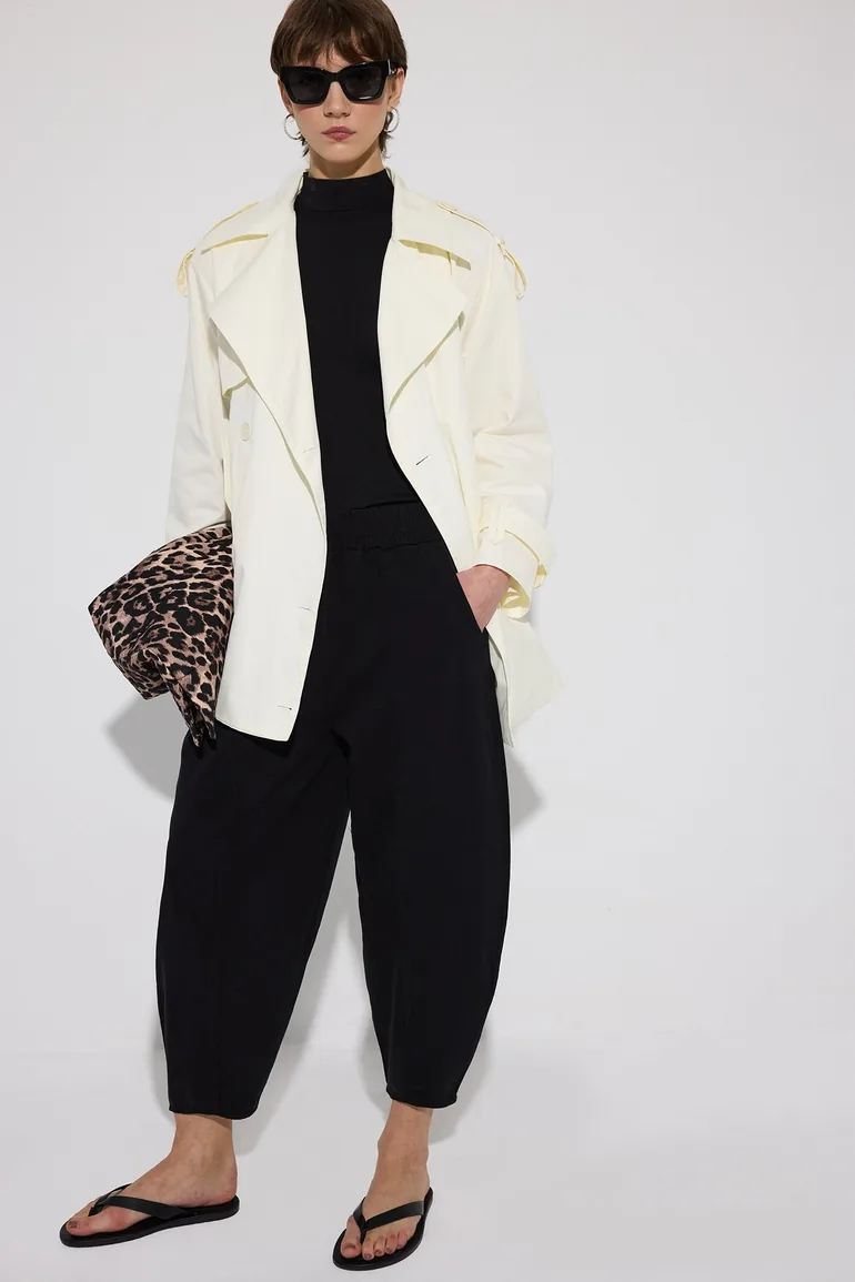 GABARDINE BALLOON PANTS WITH ELASTIC WAISTBAND