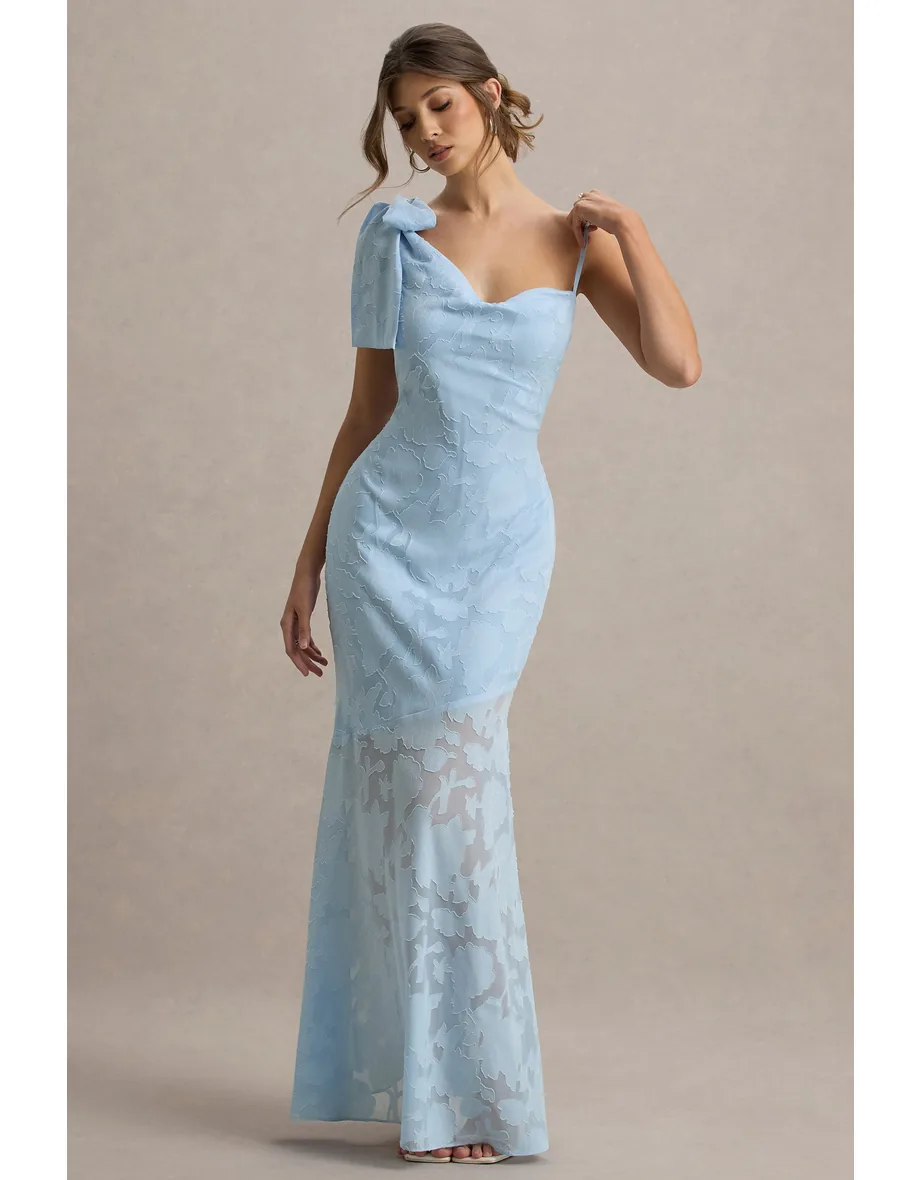 Chyna | Light Blue Cowl-Neck Maxi Dress With Bow Strap Club L