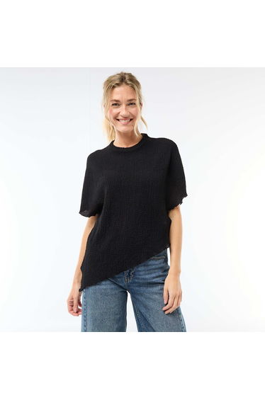 Asymmetric Hem Knit T-Shirt BLACK