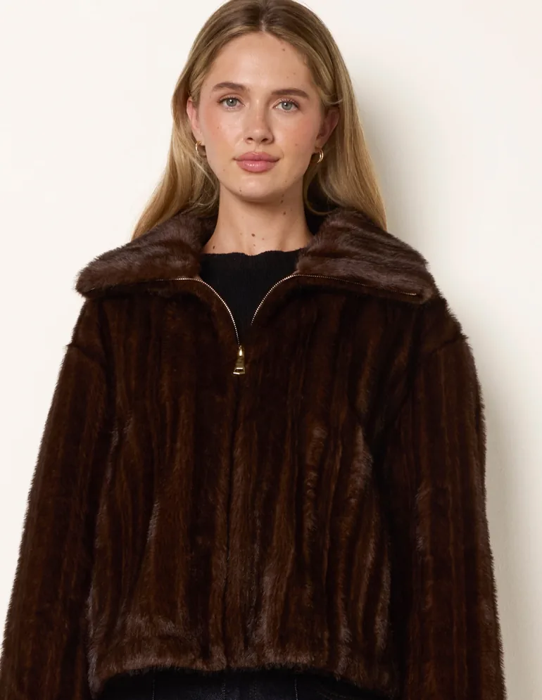 Textured Faux Fur Coat - 2