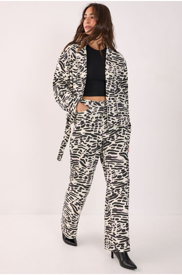 Denim Animal Print Biker Jacket
