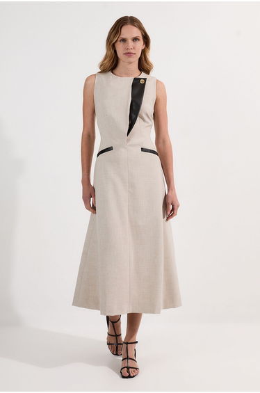 Petite Tailored Marl Contrast Tipped Full Skirted Dress