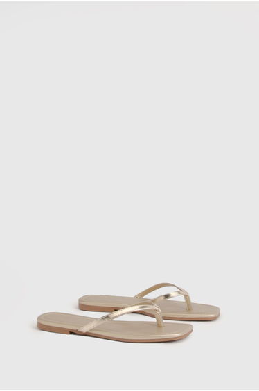 Square Toe Flip Flops - gold