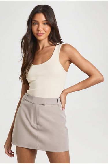 Marl Fitted Mini Tailored Skort - taupe