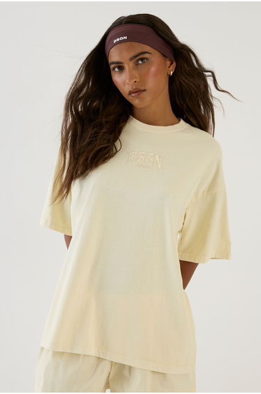 DSGN Studio Embroidered Overdyed Oversized T-Shirt - lemon