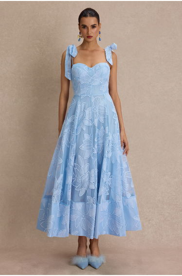 Embroidered Sweetheart Neck Slip Midi Dress