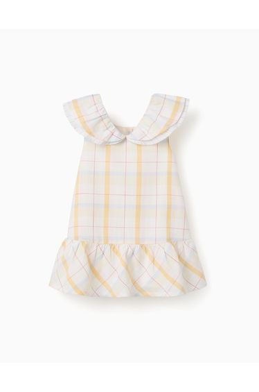 Checked Cotton DreWith Ruffles B&S For Baby Girls Multicolour
