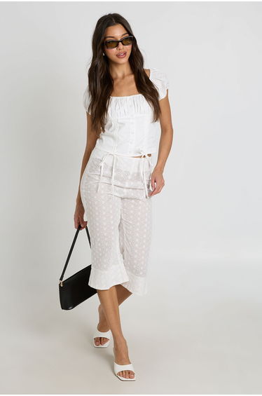 Button Down Puff Sleeve Top - white