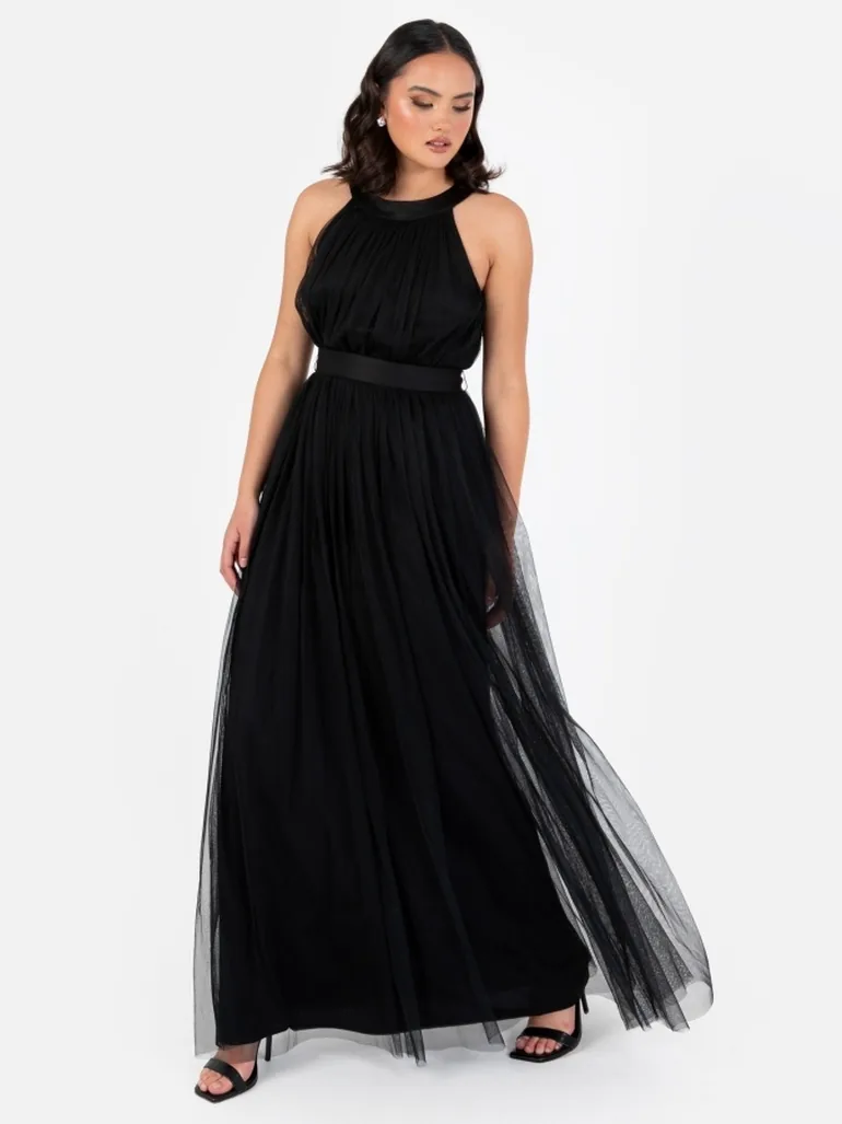 anaya with love halter maxi dress Anaya With Love Recycled Blue Floral Halter Neck Maxi Dress with Sash Maya Deluxe