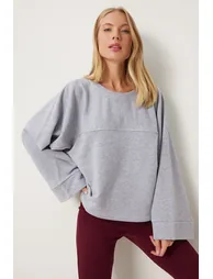 Women's Gray Wide Sleeve Oversize Knitted Sweatshirt
