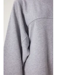 Women's Gray Wide Sleeve Oversize Knitted Sweatshirt - 3