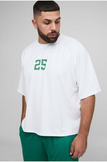 Plus Oversized Boxy Worldwide Panel Print T-Shirt & Basketball Short Set - white
