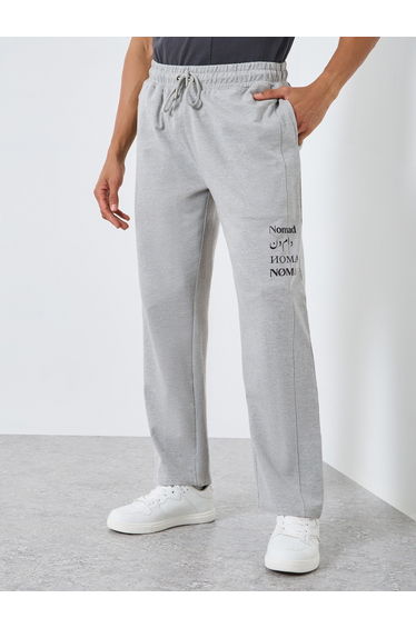 Men Grey Slogan Print Relaxed Joggers