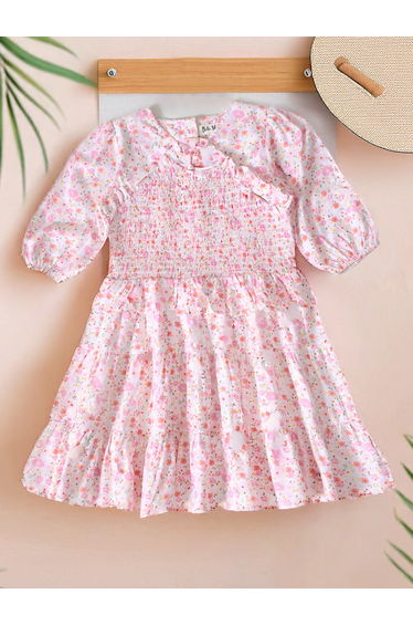 Floral Print Puff Sleeve Knee-Length Dress