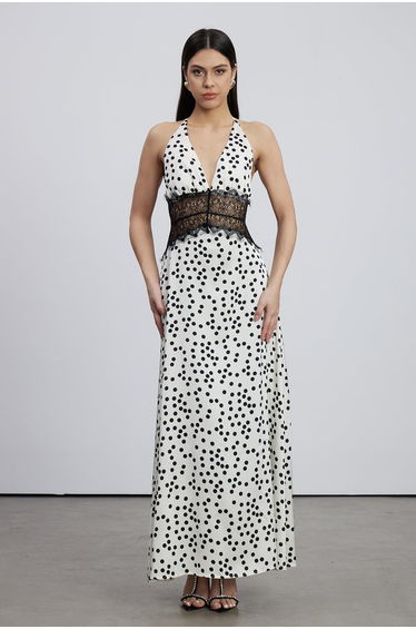 Bowie Lace Plunge Dot Maxi Dress