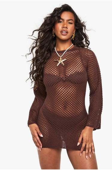 Crochet Flare Sleeve Mini Dress