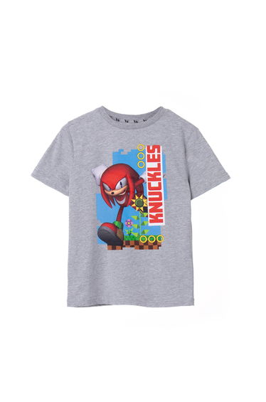 Sonic The Hedgehog Childrens/Kids Knuckles Short-Sleeved T-Shirt - Grey Marl