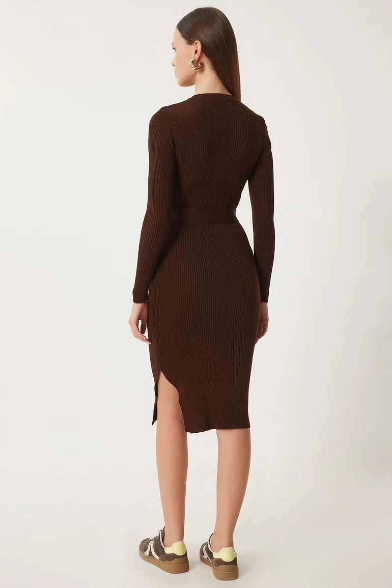 Shop Women's Dark Brown Crew Neck Lycra Sweater Dress Online in Oman