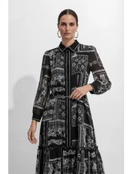 Midnight Bloom Black Floral Print Tiered Midi Dress - 1