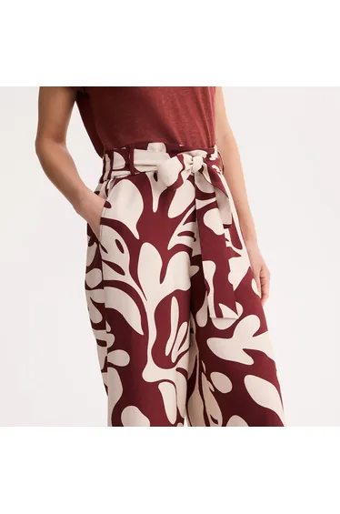 Graphic Print Belted Loose Fit Wide Leg Trousers