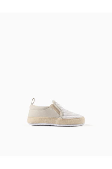 Canvas Espadrilles With Stripes For Newborns White Beige