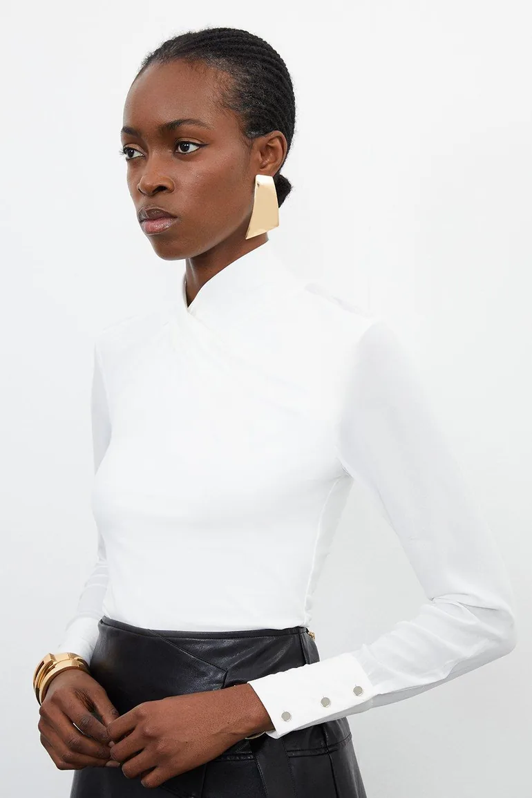 Jersey And Georgette Mix High Neck Top - 2