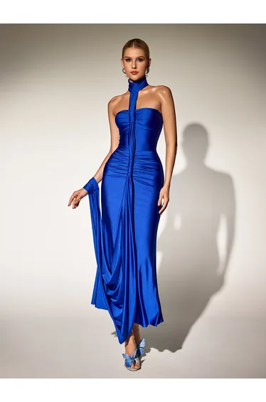 Brandis Halterneck Satin Maxi Dress