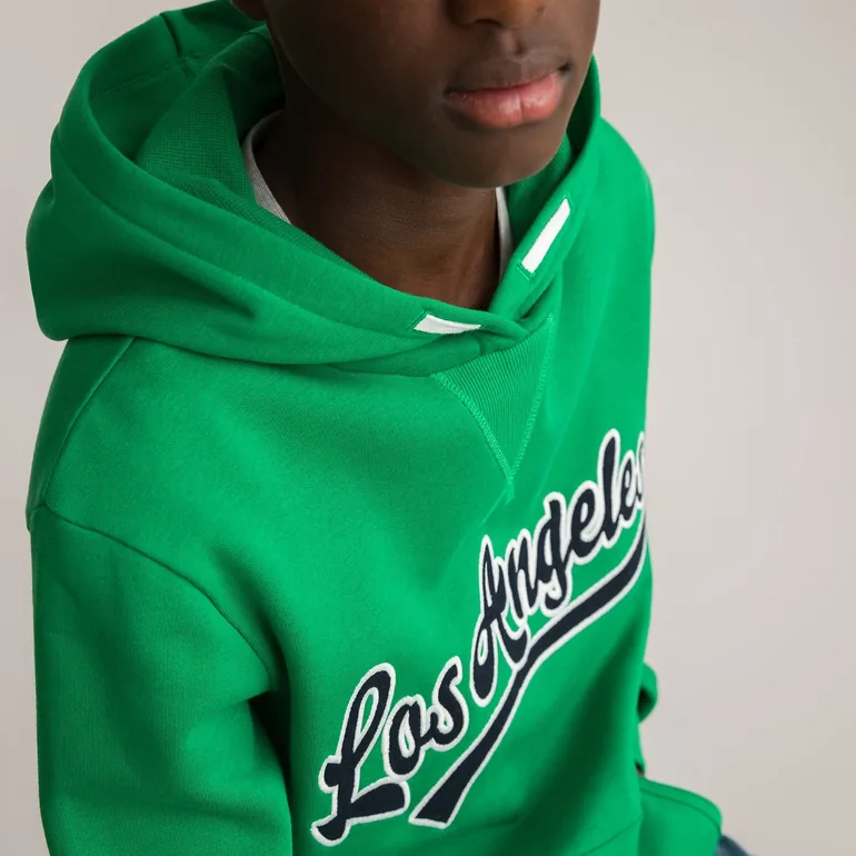 Embroidered Slogan Hoodie in Cotton Mix - 4