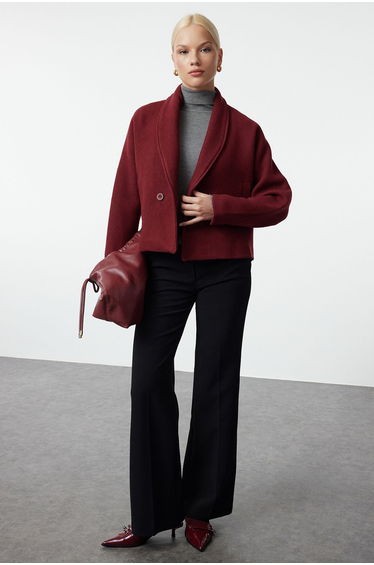 Claret Red Regular Woolen Coat