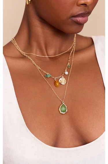 Jade Green Resin Bead Pendant Necklace