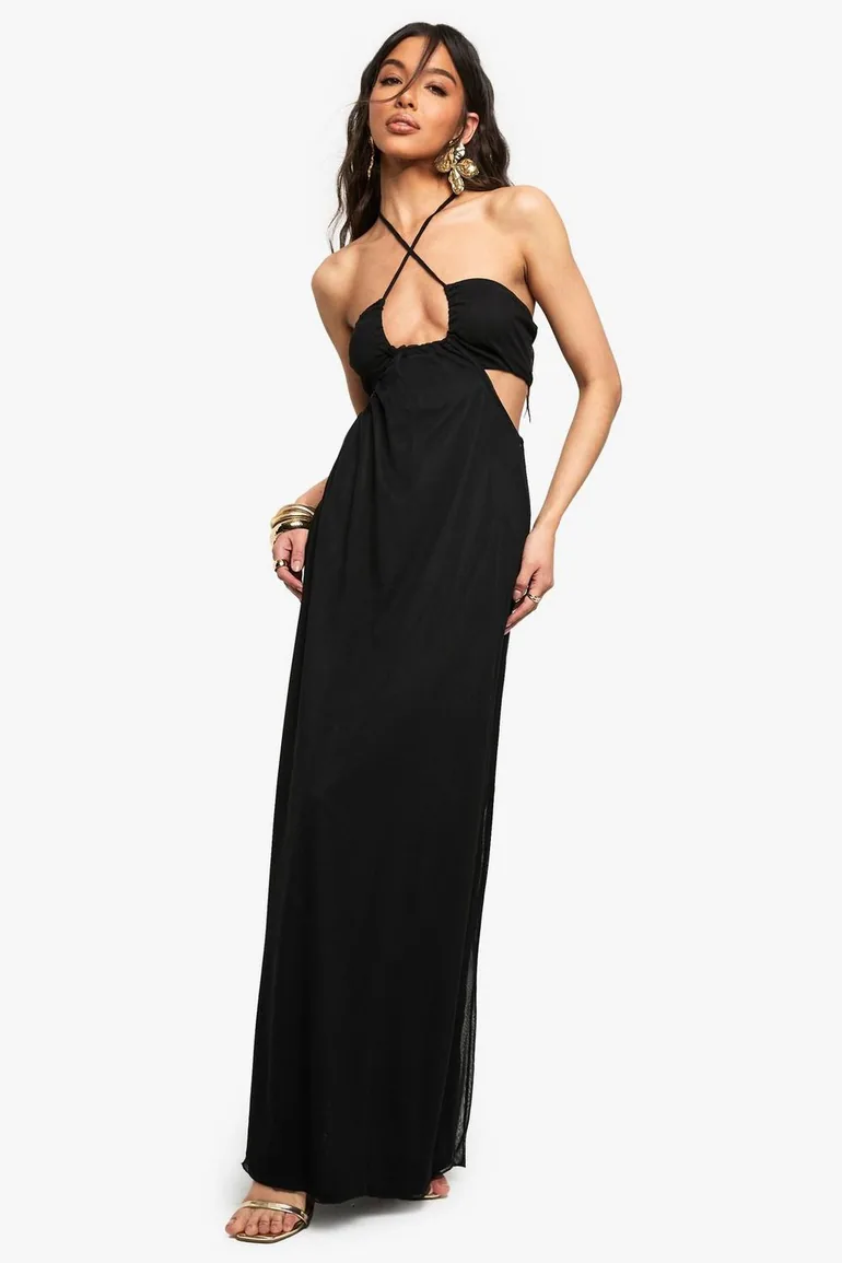 Slinky Cut Out Halter Maxi Dress Boohoo Black : Day Dresses : VogaCloset  Oman