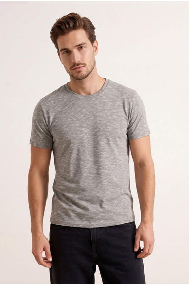 Khaki Regular/Normal Cut Flared Single Jersey T-Shirt