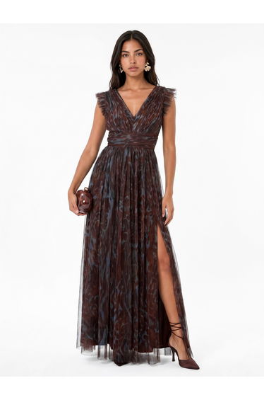 Anaya With Love Recycled Animal Print Flutter Sleeve Maxi Dress