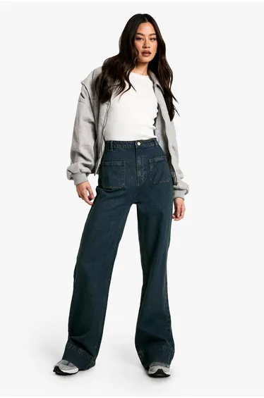 Tall Pocket Detail Flare Leg Jean, - vintage blue