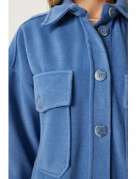 Women's Indigo Blue Pocket Cashmere Shirt Jacket - 4