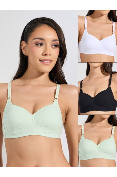 Pack of 3 - Cotton Comfort Rib Non Wired Padded T-shirt Bra