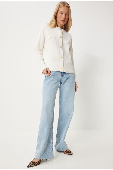 Women's Bone Chic Buttoned Textured Knitwear Cardigan