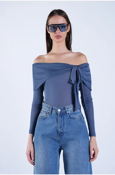 Women's Indigo Carmen Collar Tie Detailed Transparent Blouse