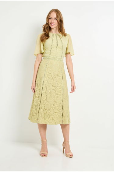 Dobby Lace Insert Midi Dress